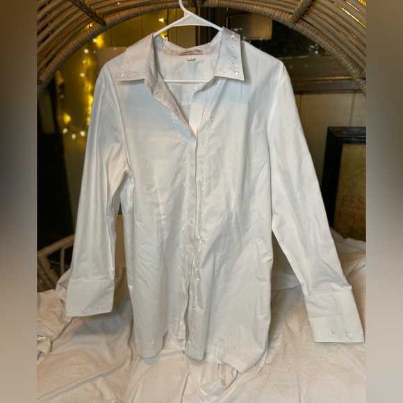 Coldwater Creek Tops - Coldwater Creek White Embroidered Button-Up Shirt